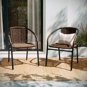 2 Pack Medium Rattan Indoor-Outdoor Restaurant Stack Chair with Curved Back