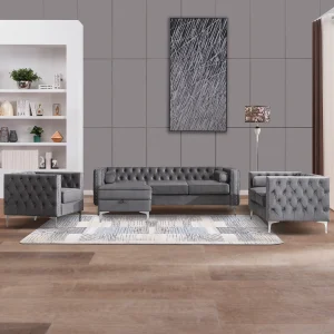 HORGAEO Living Room Furniture Sets, Convertible Sectional Sofa Couch with Storage Ottoman