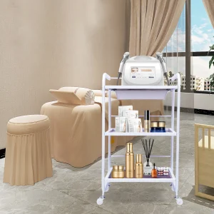 Meal Salon Trolley Rolling Cart Frame Storage Shelf Wheelcart with 3-Tiers and 1 Drawer White for Spa Salon and Hairdresser