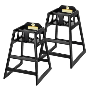 Alpine Wooden High Chairs for Babies and Toddlers with Safety Strap, Commercial Grade Restaurant High Chair (2 Pack, Black)