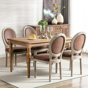 Farmhouse Leather Dining Chairs Set of 4, French Country Chairs with Round Back, Oval Side Chairs for Kitchen/Restaurant