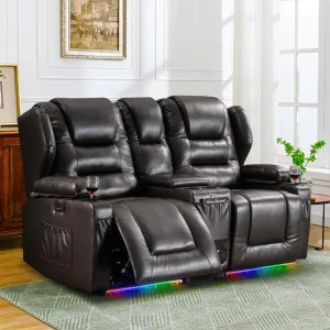 2-Seater Power Loveseat Recliner Electric Reclining Sofa Couch Wall Hugger Recliner Home Theater Seating w/Multi-Function Consol