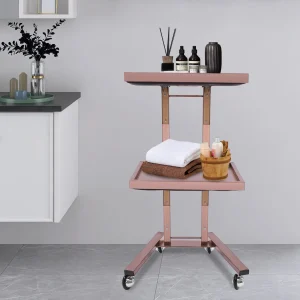 2-tier Salon Trolley, Hairdressing Trolley,Salon Rolling Cart with Trays and Wheels（Rose Gold））
