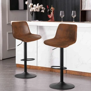 2x Industrial Vintage Tall Bar Stools Adjustable Pipe Kitchen Pub Stool Leather Padded Seat Bar Chair Furniture