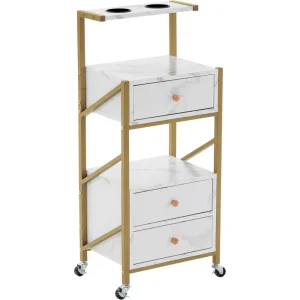 Salon Trolley Cart with Wheels Rolling Cart Barber Station with Drawers Marbled Board for Beauty Salon Makeup Storage with