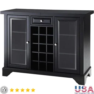 Sliding Top Bar Cabinet Storage Shelves Drawer Wine Rack Adjustable Shelf Home Furniture Black Tempered Glass Doors