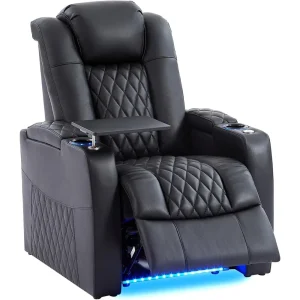 Leather Home Theater Seating, Classic Series Game Seats Movie Theater Chairs Recliner Sofa with Type-C USB Charger Port, Bedroom