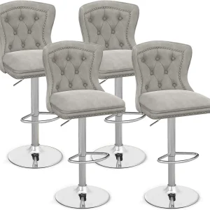 Adjustable Bar Stools Set of 4, Electroplated Metal Base, Anti-Slip Ring, Swivel Barstools for Kitchen Island, Home, Restaurant,