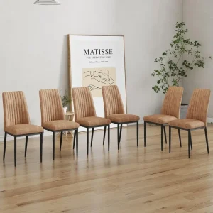 Dining Chairs Set of 6, Comfortable Dining Room Chair, Metal Kitchen Chairs with Leathaire Fabric and High Back