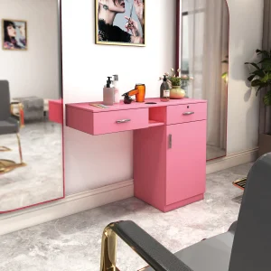 Wall Mount Barber Salon Station Salon Storage Hair Stylist Equipment Set w Appliance Holders Lockable Drawers Storage Cabinet