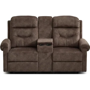 RV Loveseat Recliner Sofa with Console, Velvet Double Wall Hugger Reclining Couch Manual Home Theater Seating 2 Person Recliner