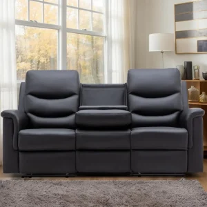Recliner Sofa 3 Seater with Flipped Middle Backrest,Cup Holder, Wall Hugger Sofa Recliners, Theater Furniture
