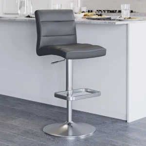 Furniture Lush Adjustable Height Slate Swivel Armless Bar Stool with Brushed Steel Base