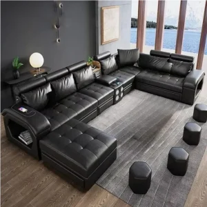 Leather Sofa, U-shaped Cross-section Lounge Chair, with USB Music Speaker, Connected To Bluetooth, Modern Furniture