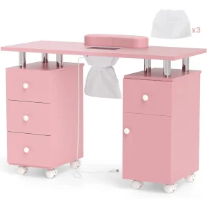 Nail Table Professional Manicure Table w/Dust Collector, 3 Dust Bags and Soft Cushion, Mobile Nail Tech Desk w/Universal Mute